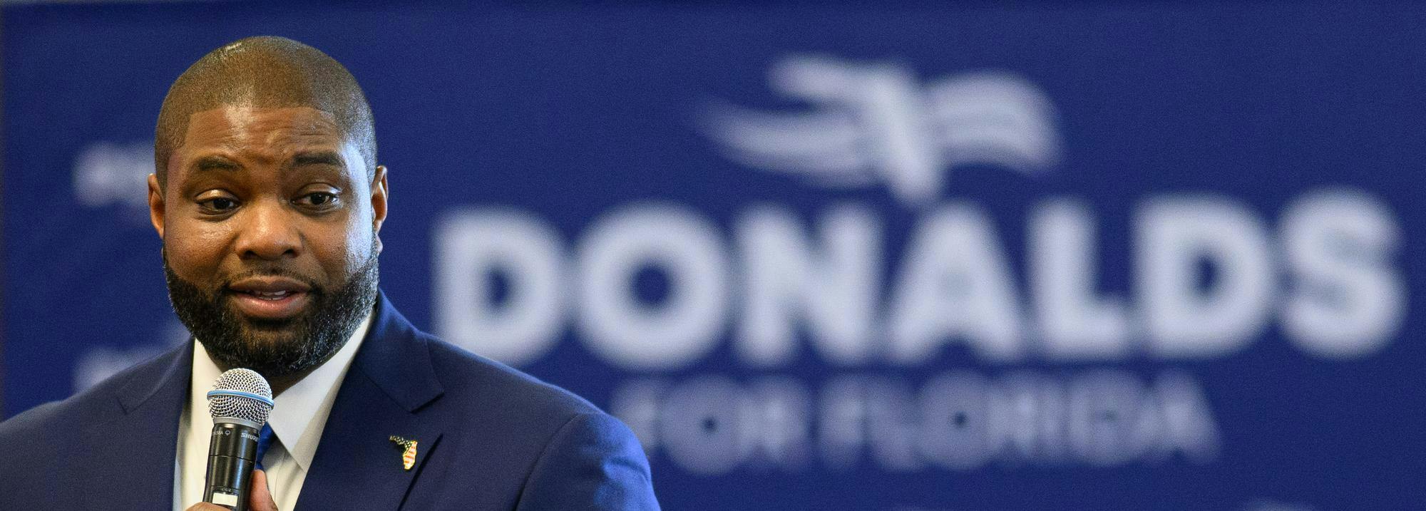 Representative and gubernatorial candidate Byron Donalds speaks during a town hall as a part of his Defending the Florida Dream Tour, Wednesday, Sept. 30, 2026, in Gainesville, Fla.