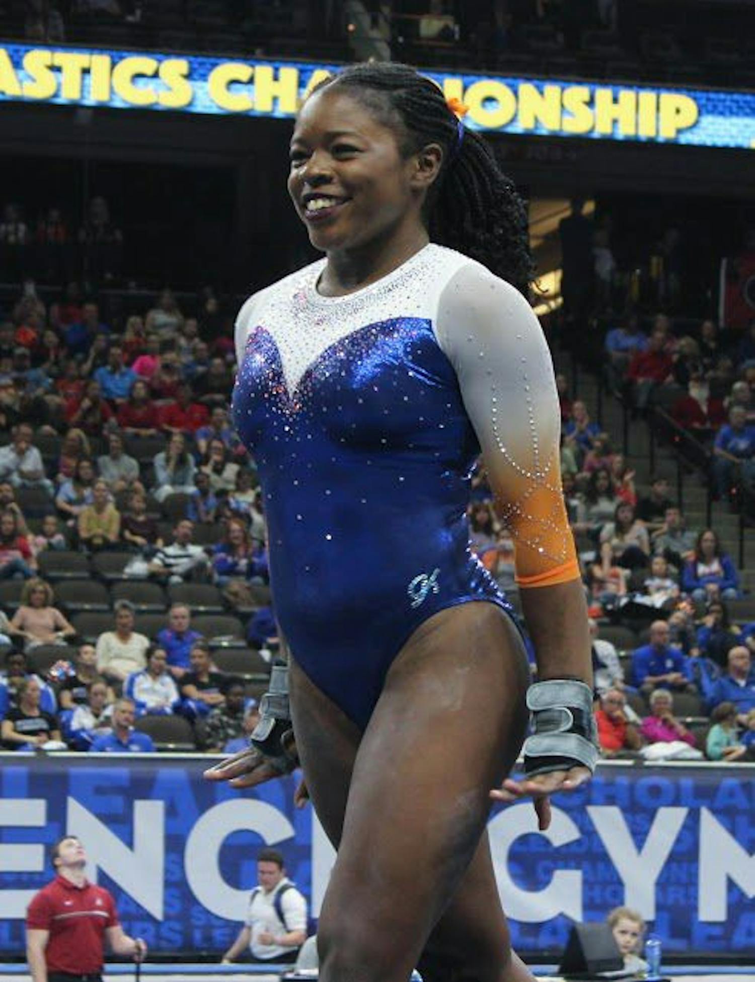UF gymnast Alicia Boren smiles during the Southeastern Conference Championships on March 18, 2017, in Jacksonville.