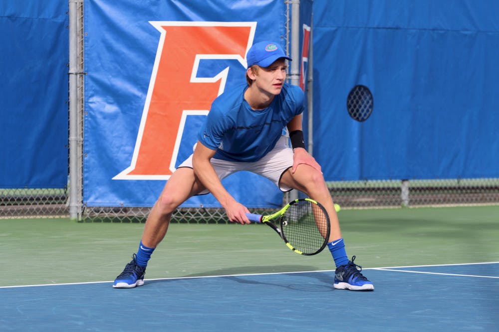 <p>Sophomore Johannes Ingildsen won his doubles set, but ended up losing his singles matchup that included a marathon 7-6(10) first-set loss. </p>
