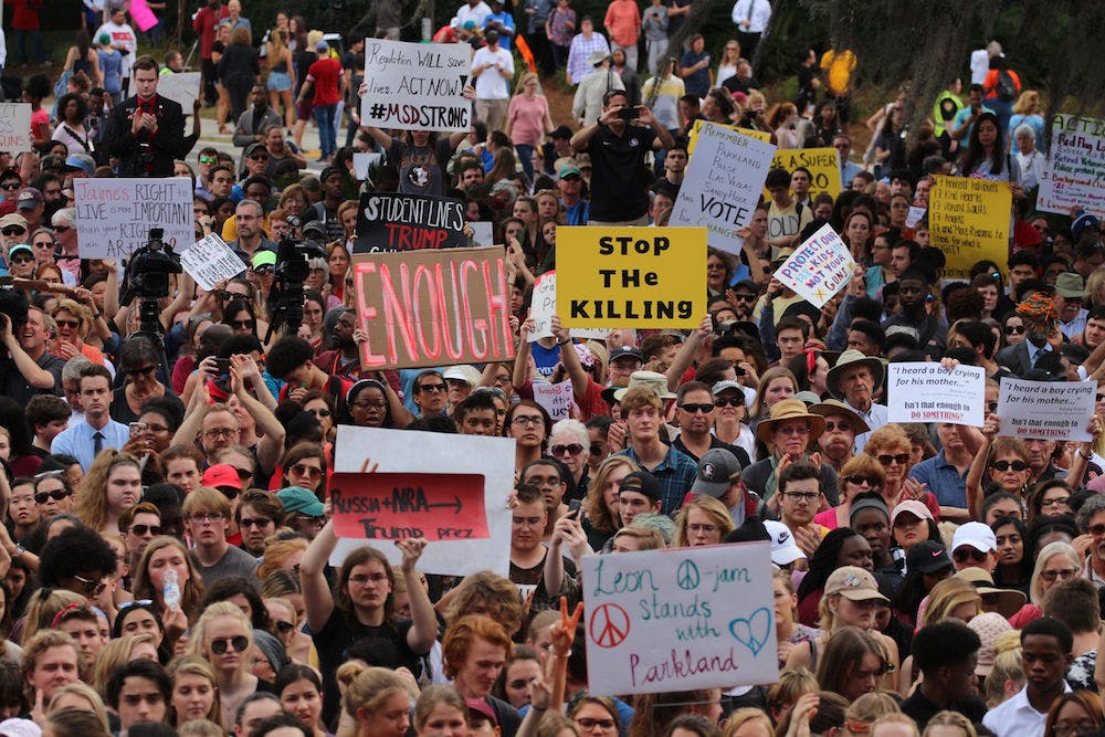<p>Students from Marjory Stoneman Douglas High School in Parkland, Florida, and supporters march in Tallahassee for gun control after 17 were shot and killed at the school Feb. 14.&nbsp;</p>