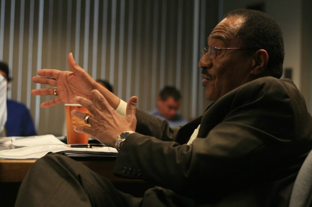 <p>Newly appointed County Commissioner Winston Bradley speaks at a commission meeting Tuesday. Gov. Rick Scott appointed Bradley to replace Rodney Long after Long resigned in December.</p>