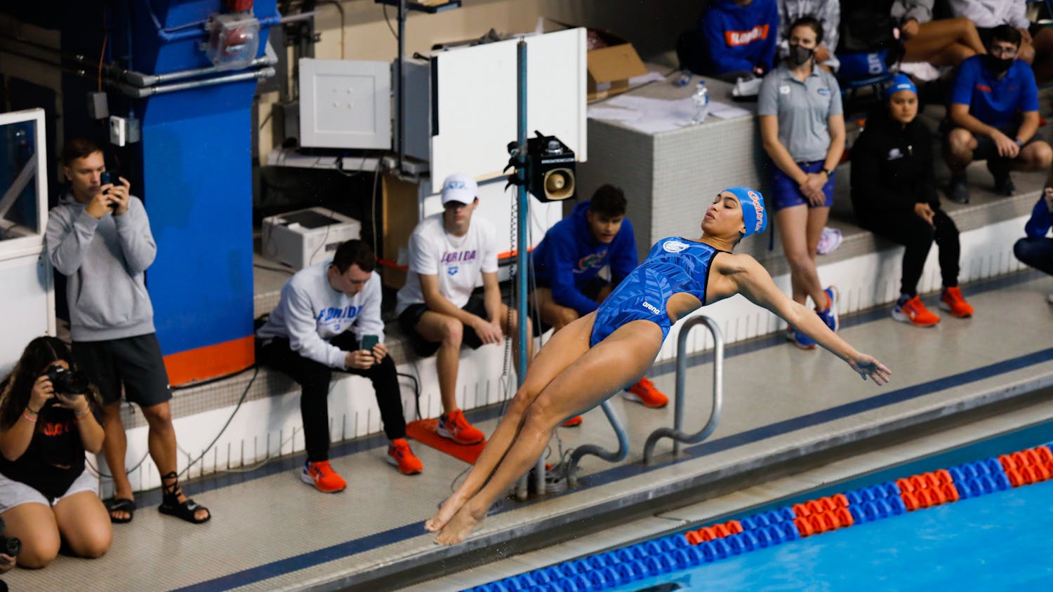 Elizabeth Perez performs a dive in a home meet versus Georgia on Oct. 29. 