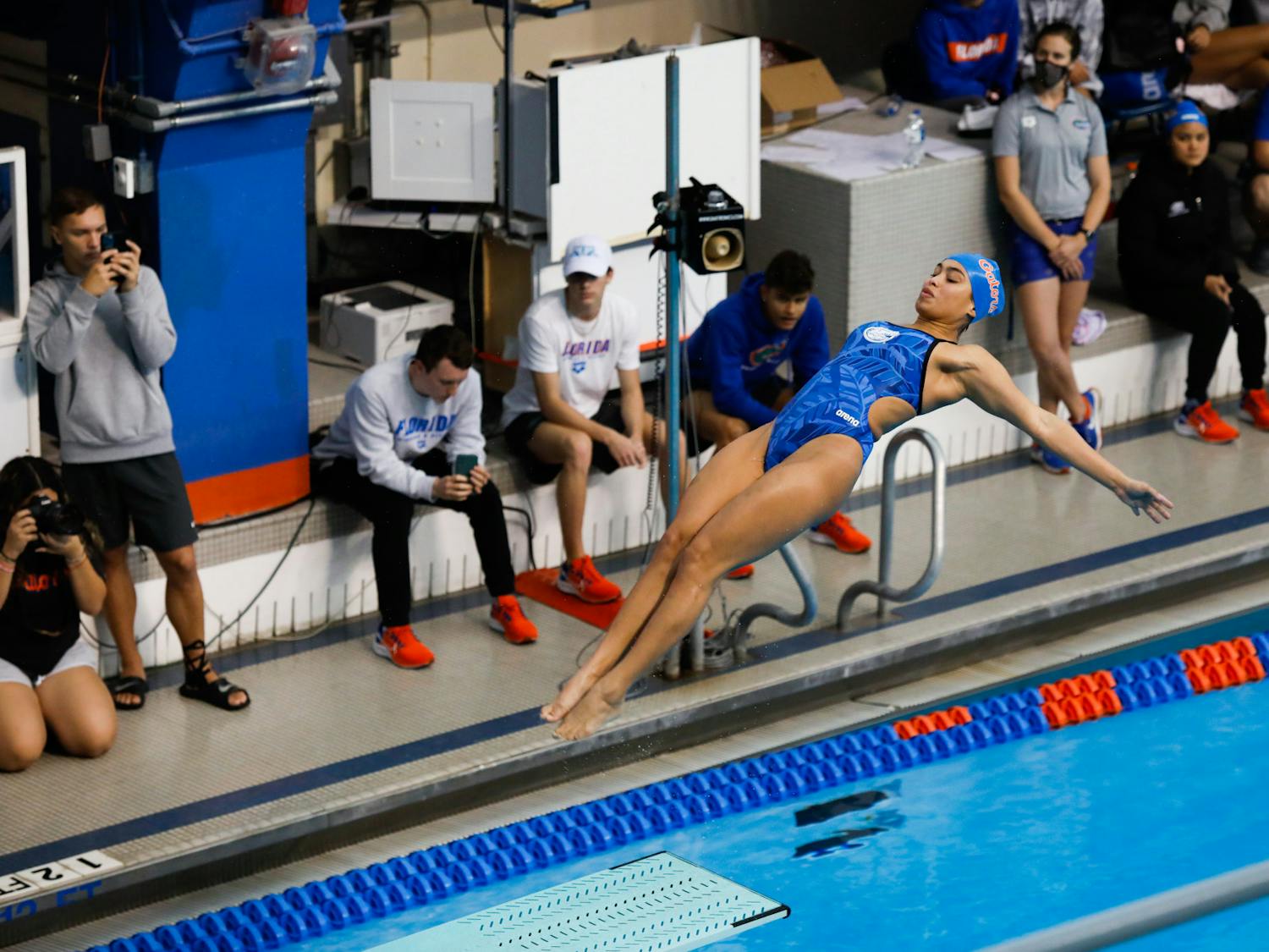 Elizabeth Perez performs a dive in a home meet versus Georgia on Oct. 29. 