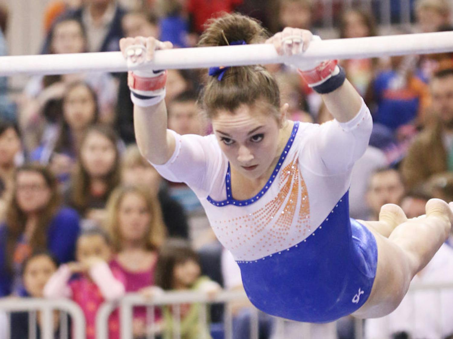 Bianca Dancose-Giambattisto competes on bars during Florida's win against Arkansas on Feb. 14.