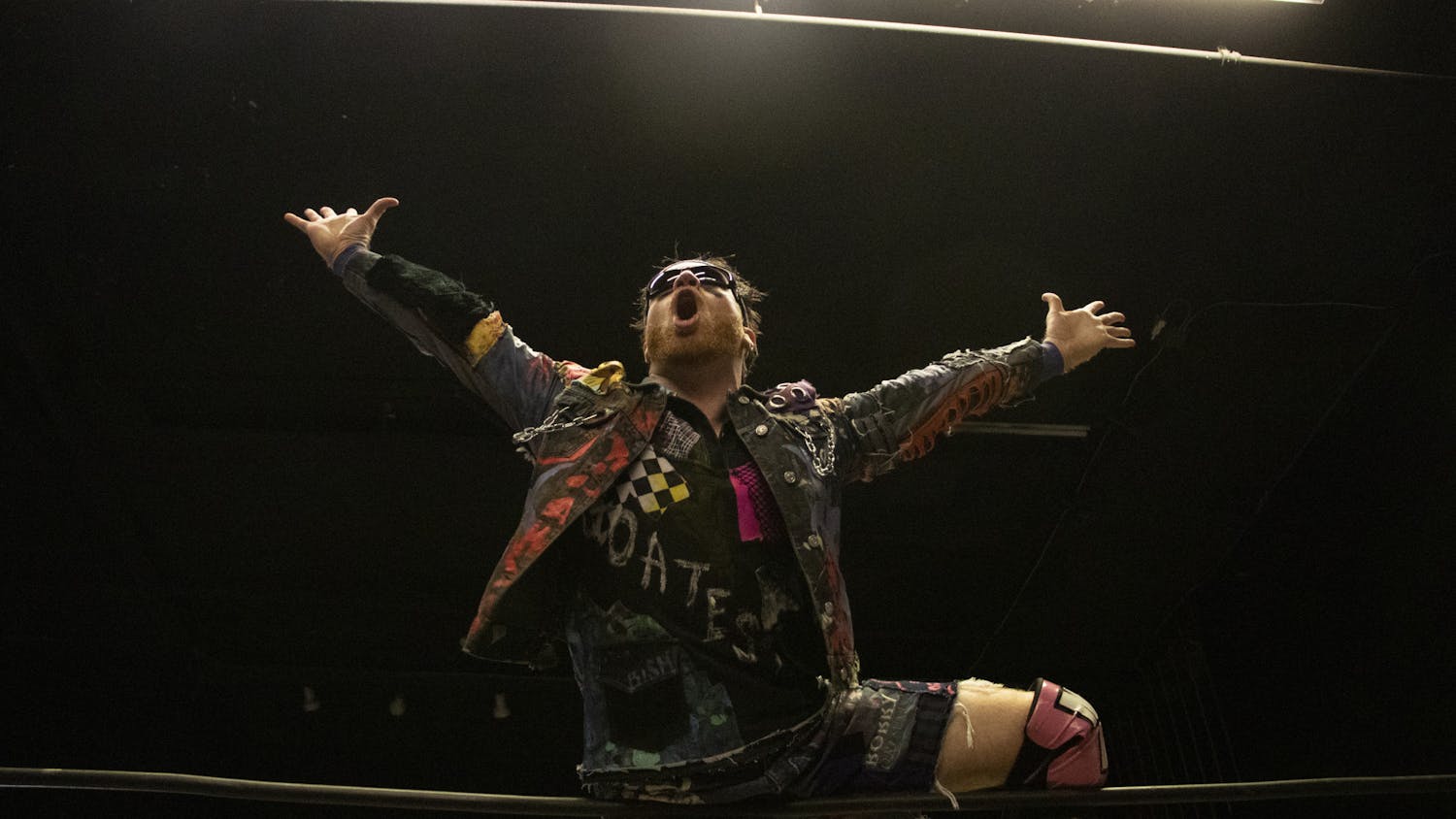 Bobby Orlando stands on the ring ropes during the FEST Wrestling Liquid Death Battle Royale at Knockin' Boots Saloon on Saturday, Oct. 30, 2021.