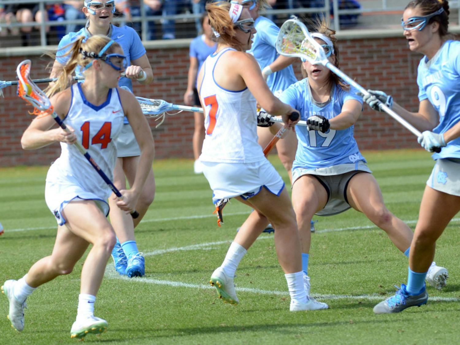 Nora Barry runs toward the net during Florida's loss to North Carolina.