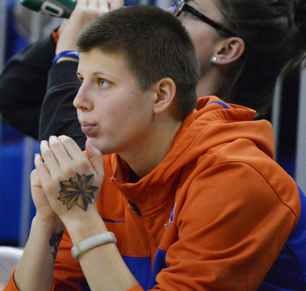 <p>Pamela Begic looks on from the bench during Florida’s 75-67 win against Alabama on Jan. 30 in the O’Connell Center.</p>