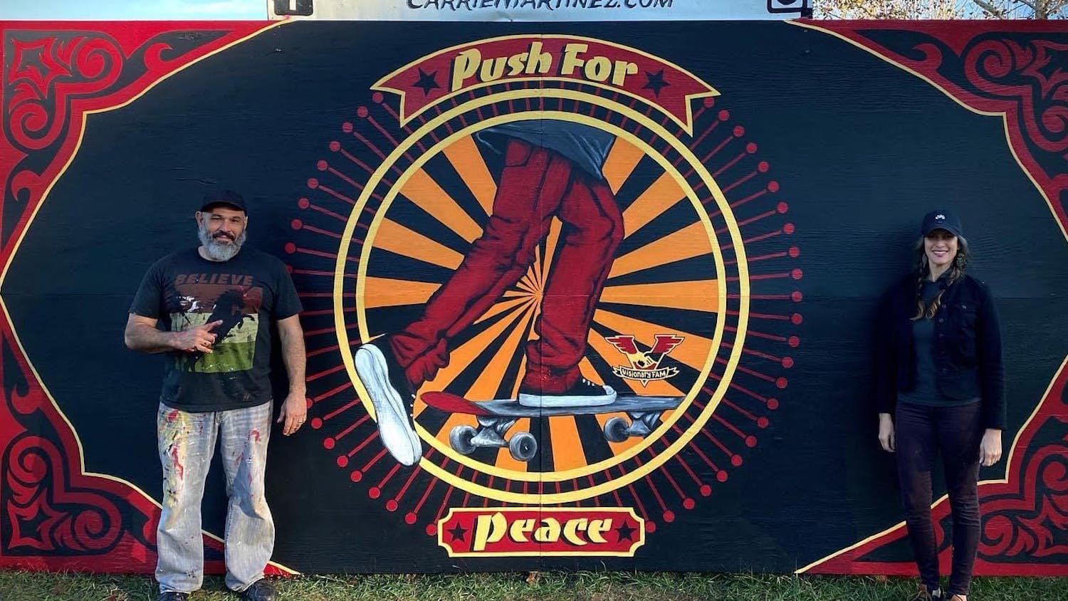 Carrie and Jesus Martinez painted a "Push for Peace" mural at Possum Creek Skatepark. Jesus Martinez said his clothes always end up caked in paint and sometimes become too stiff to wear again.