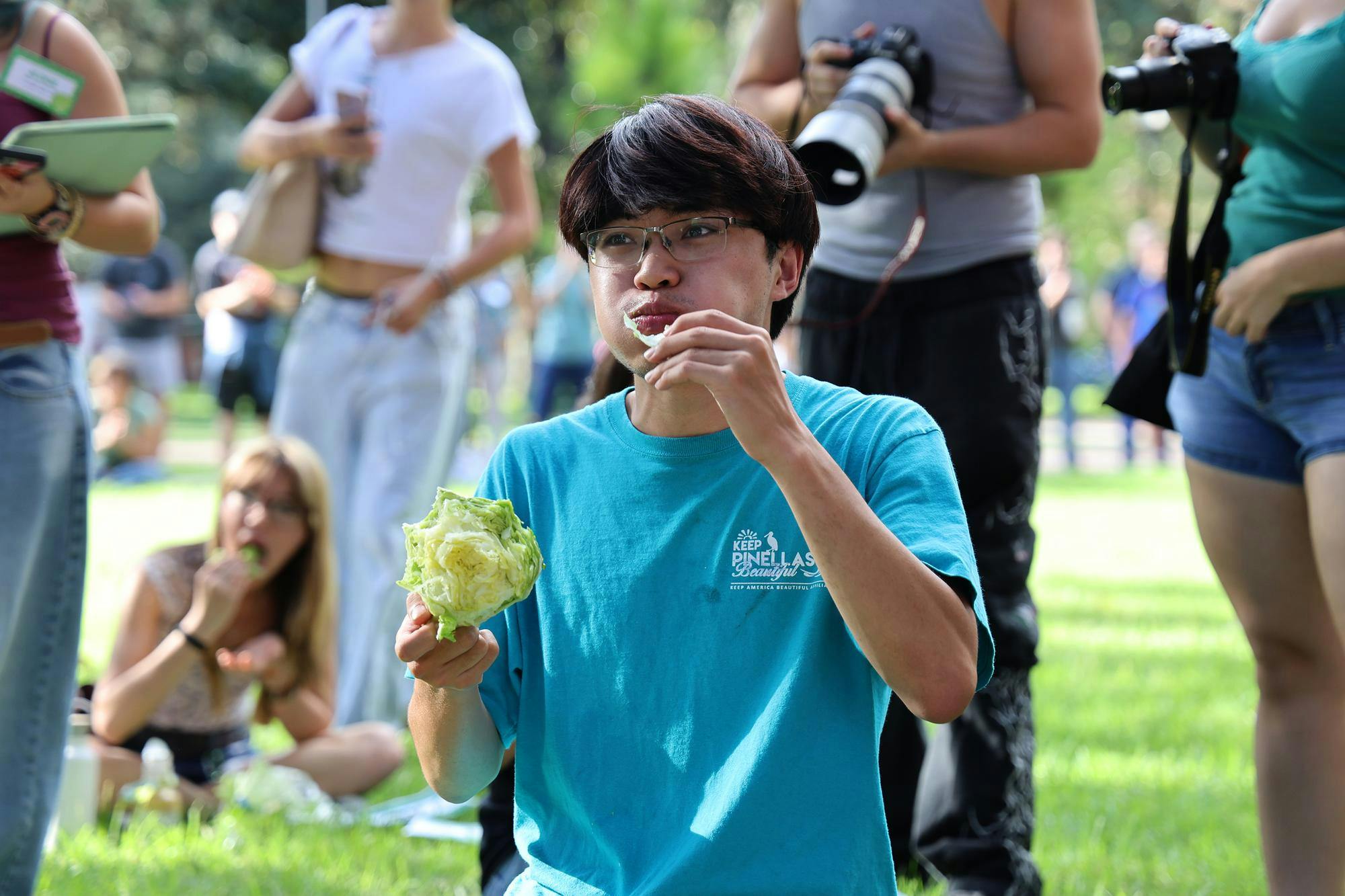 Contestants eat during the UF Lettuce Club’s lettuce eating competition, Thursday, Sept. 17, 2026, in Gainesville, Fla. 