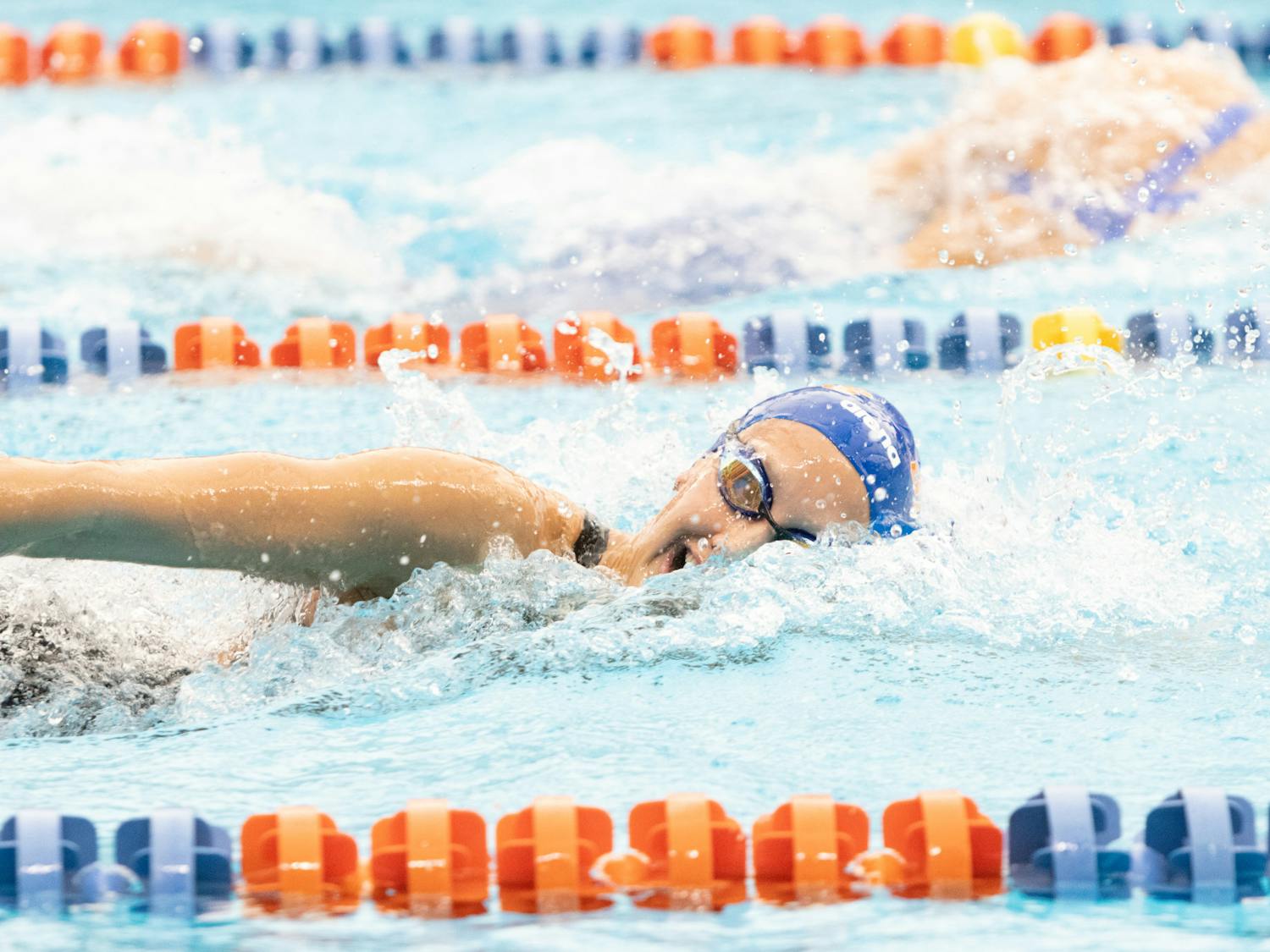 Sophomore Caroline Pennington swims in a relay in the Florida Invitational against Nova Southeastern, Friday, Feb. 2, 2024.
