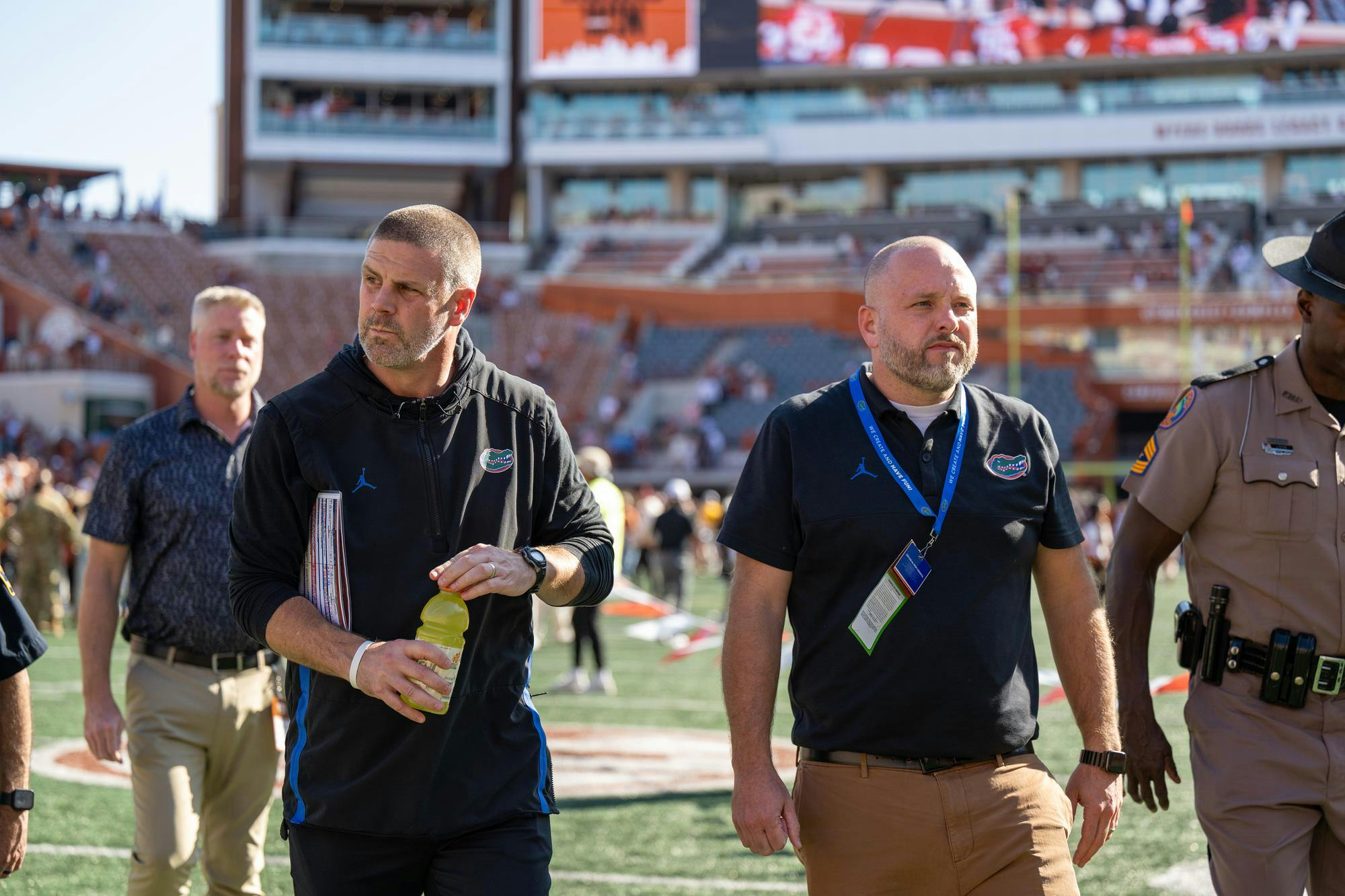 Florida Gators head coach Billy Napier walks off the field after a loss in a football game between the Florida Gators and the Texas Longhorns on Saturday, Nov. 9, 2024, at Darrell K Royal Memorial Stadium in Austin, Texas.
