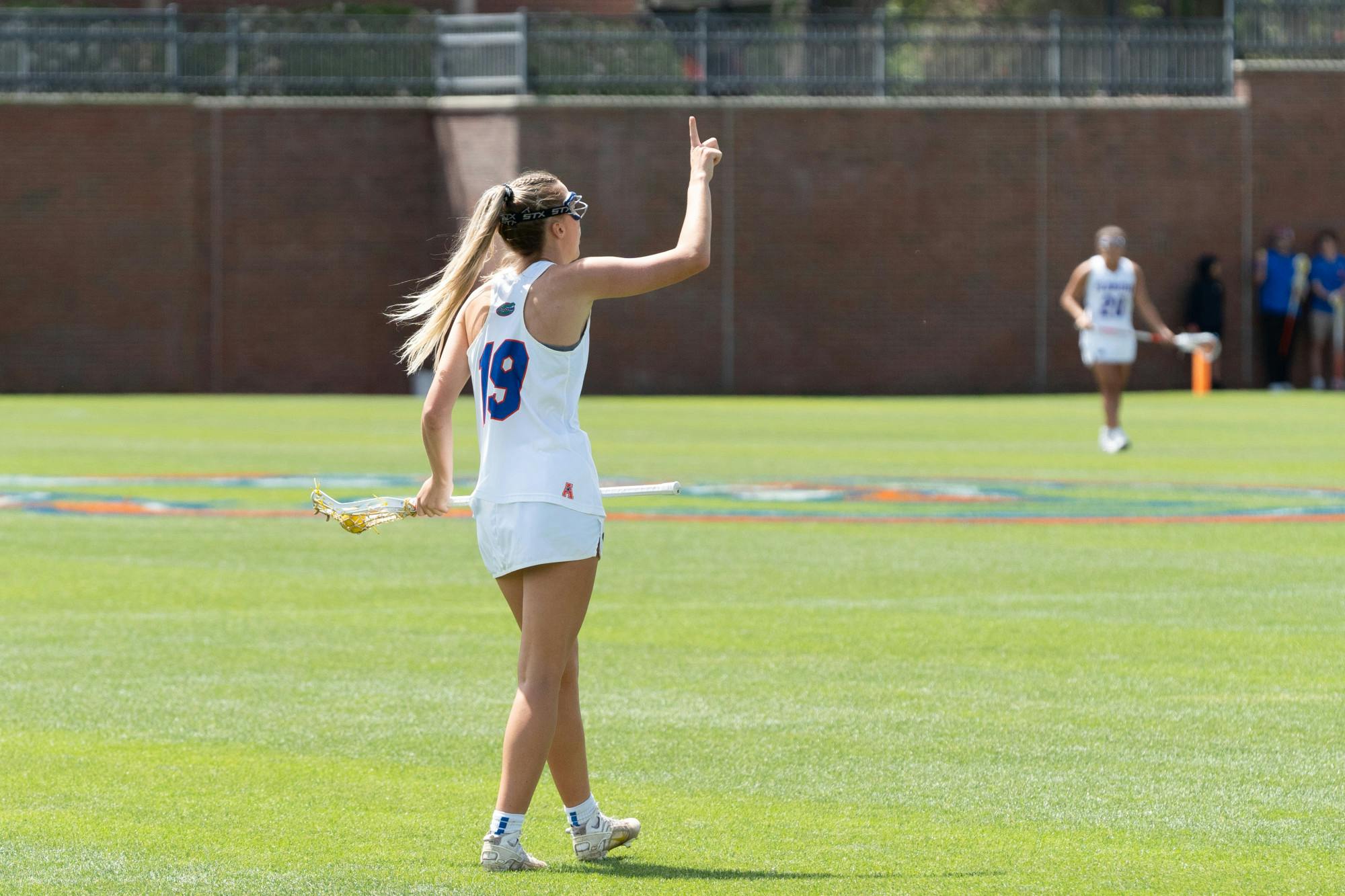 Gators lacrosse senior attacker Maggi Hall calls for a play in the team's win over Old Dominion University on Saturday, March 23, 2024. 