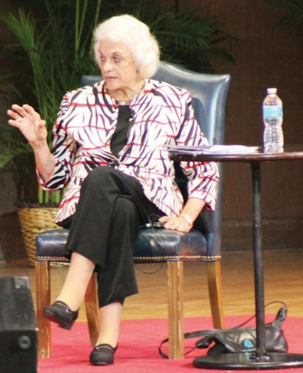 <p>Sandra Day O'Connor talks to a crowd of students and Gainesville residents about civic service and voting. In 2010, only 8 percent of Florida residents under 30 years old voted.</p>