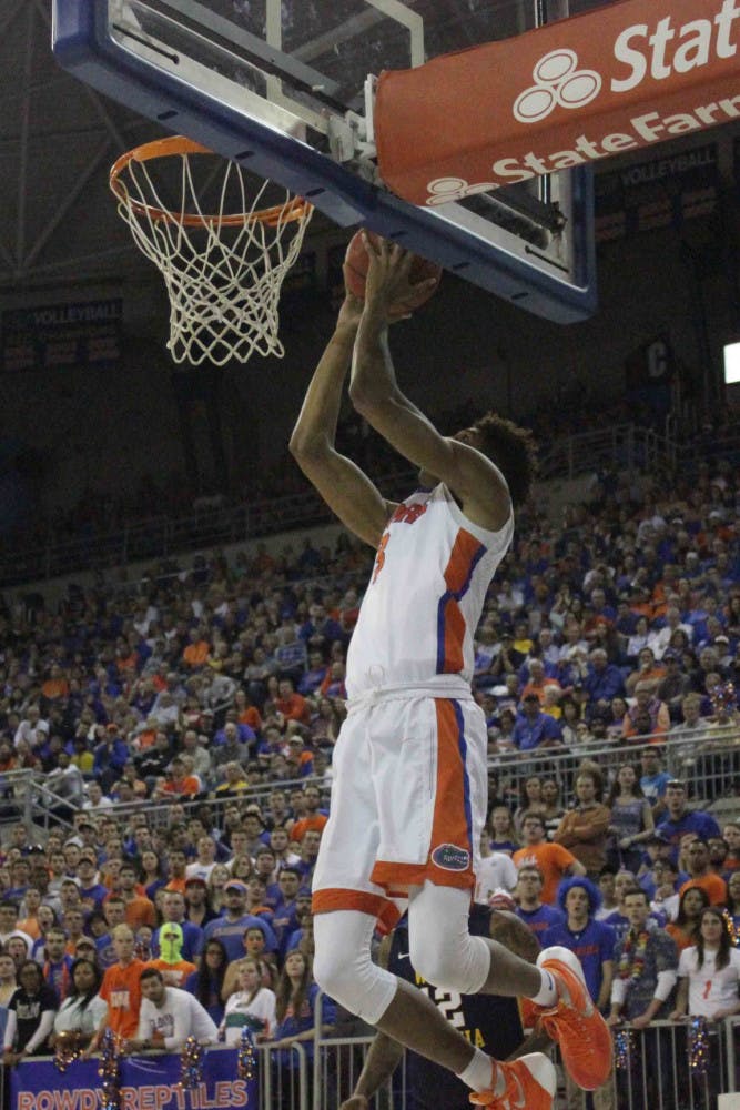 Devin Robinson goes for a layup during Florida’s win over West Virginia on Jan. 30, 2016, in the O’Connell Center.