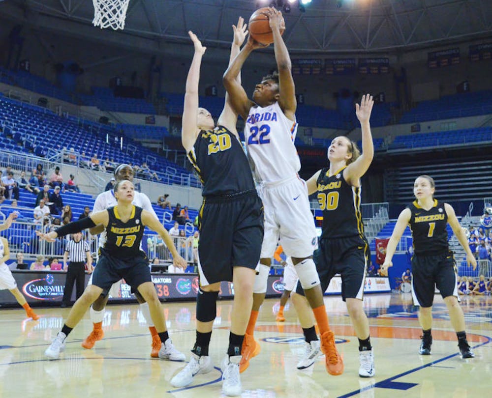 <p>Kayla Lewis attempts a shot during Florida’s 81-76 loss against Missouri on Feb. 20 in the O’Connell Center. Lewis will be the Gators’ only senior on the team’s roster next year.</p>
