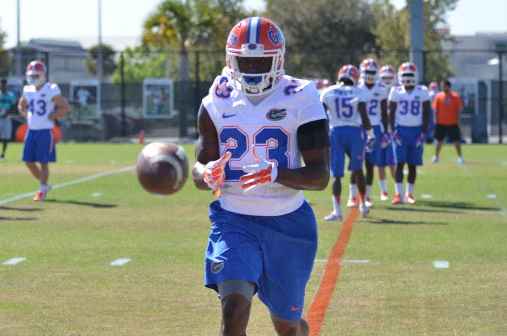Redshirt freshman defensive back J.C. Jackson catches the ball during practice on March 16 at Donald R. Dizney Stadium.