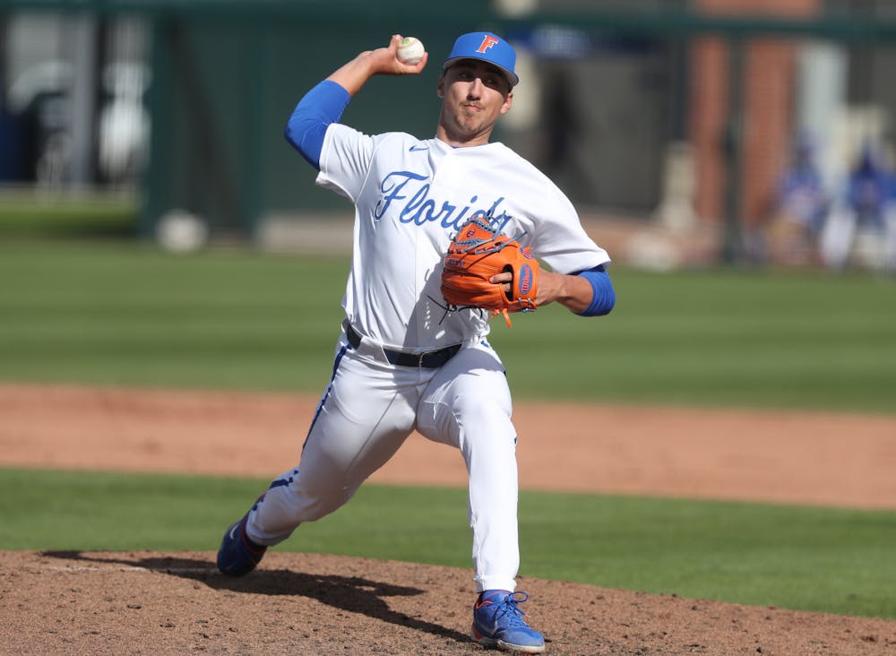 <p>Brandon Sproat pitching against Miami Feb. 21, 2021. Courtesy of the SEC Media Portal. Sproat will start on the mound for Florida&#x27;s first-round matchup with Central Michigan.</p>