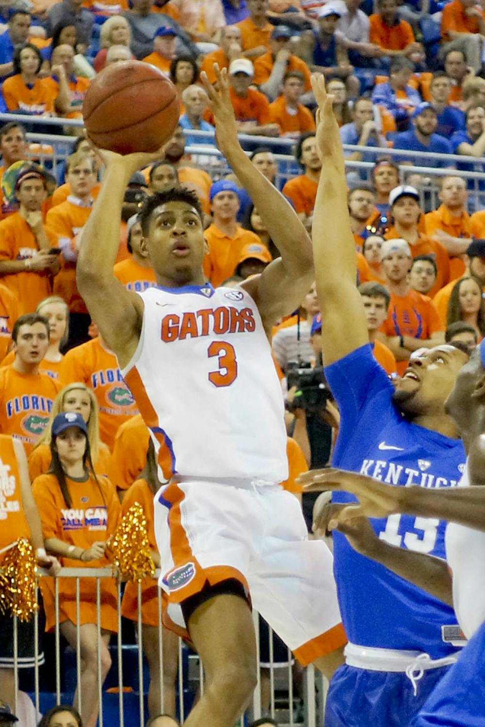 <p>Devin Robinson attempts a shot during Florida's 88-79 loss to Kentucky on March 1, 2016, in the O'Connell center.</p>