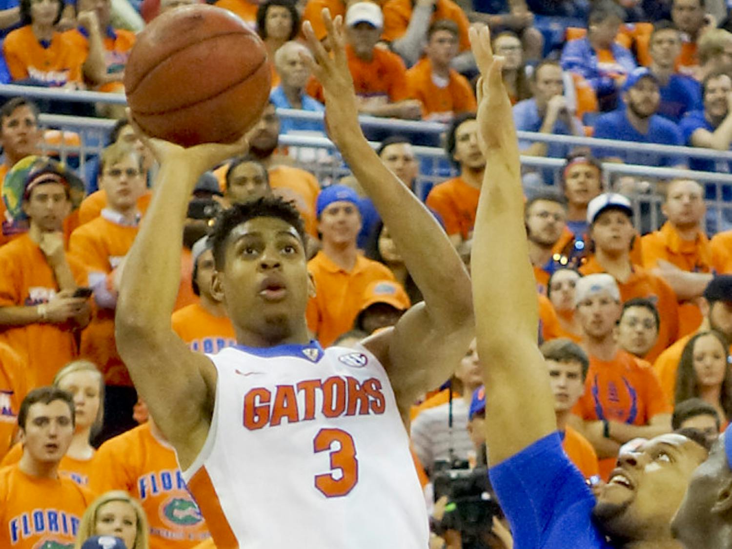 Devin Robinson attempts a shot during Florida's 88-79 loss to Kentucky on March 1, 2016, in the O'Connell center.