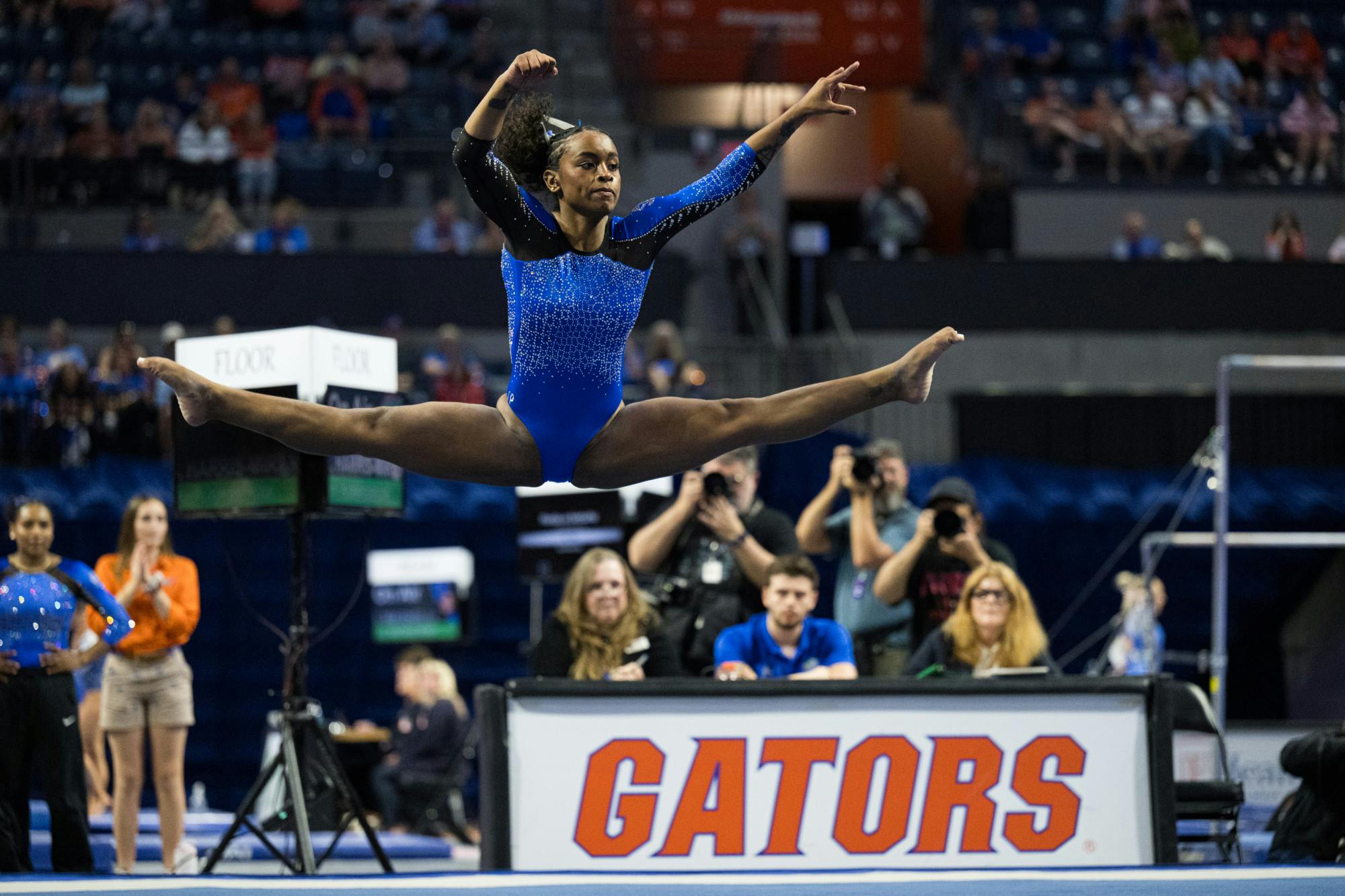 Florida Gators gymnast Taylor Clark preforms on the floor in a gymnastics meet against the Kentucky Wildcats in Gainesville, Fla., on Friday, March 14, 2025.