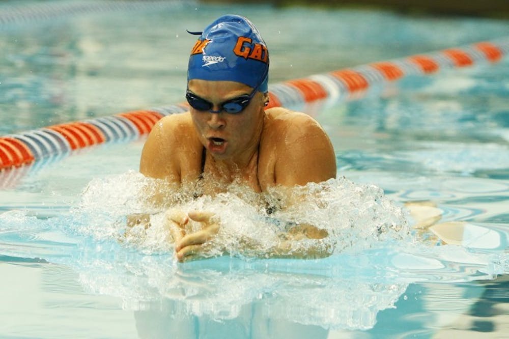 <p>Florida sophomore Elizabeth Beisel competes in the women’s 200-yard breaststroke during&nbsp;the Gators’ meet against FAU on Jan. 14, 2012 in the O’Connell Center Natatorium.</p>