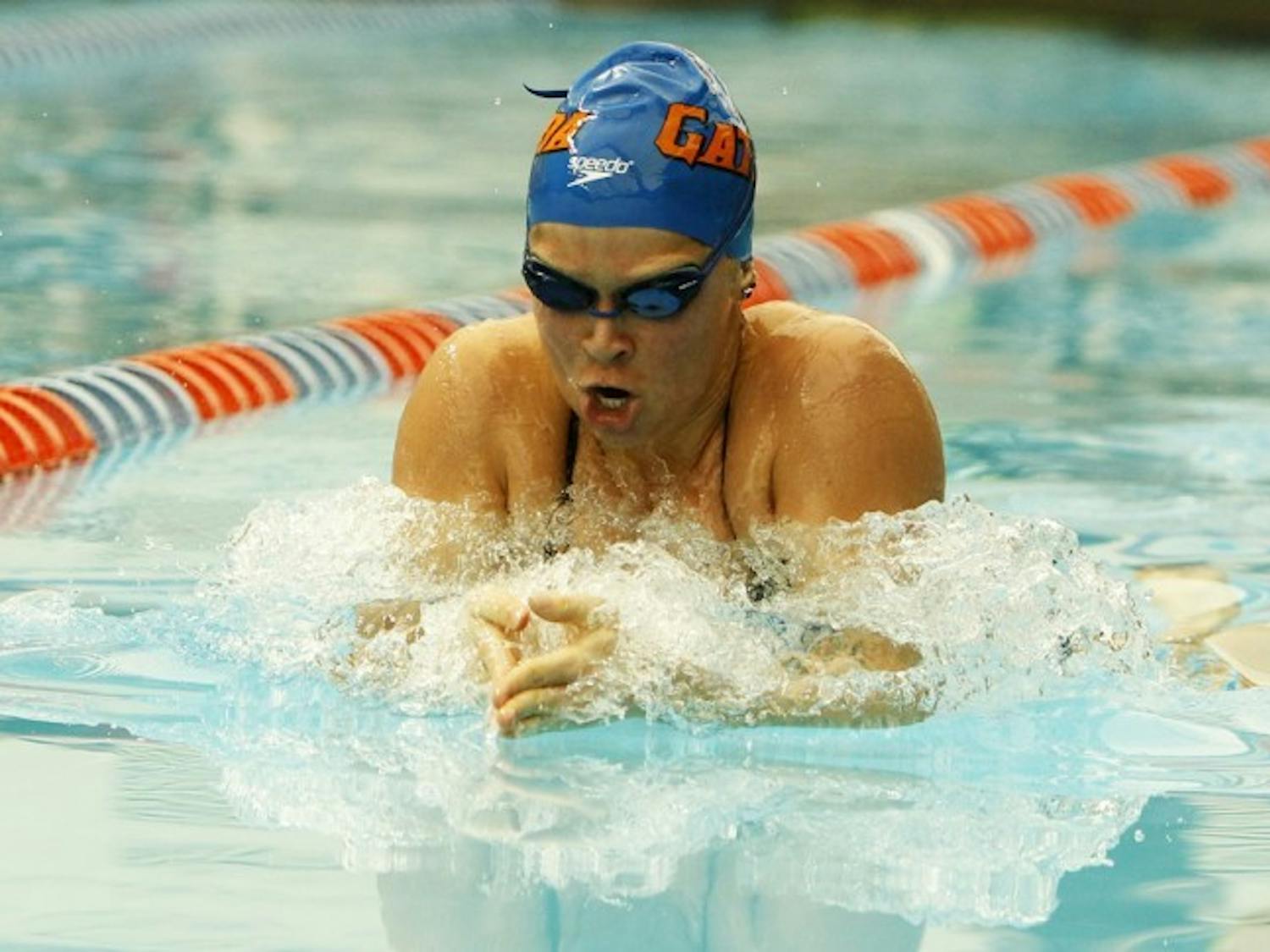 Florida sophomore Elizabeth Beisel competes in the women’s 200-yard breaststroke during&nbsp;the Gators’ meet against FAU on Jan. 14, 2012 in the O’Connell Center Natatorium.