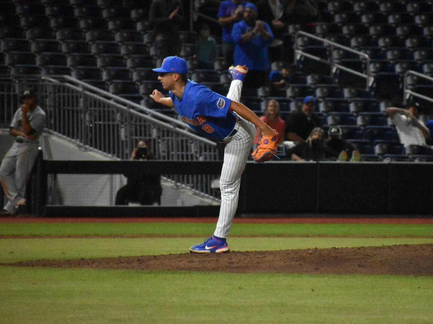Florida&#x27;s Brandon Sproat pitches against Jacksonville on March 13, 2021. Sproat pitched 8.1 innings Tuesday in Florida&#x27;s 2-1 win over South Carolina.