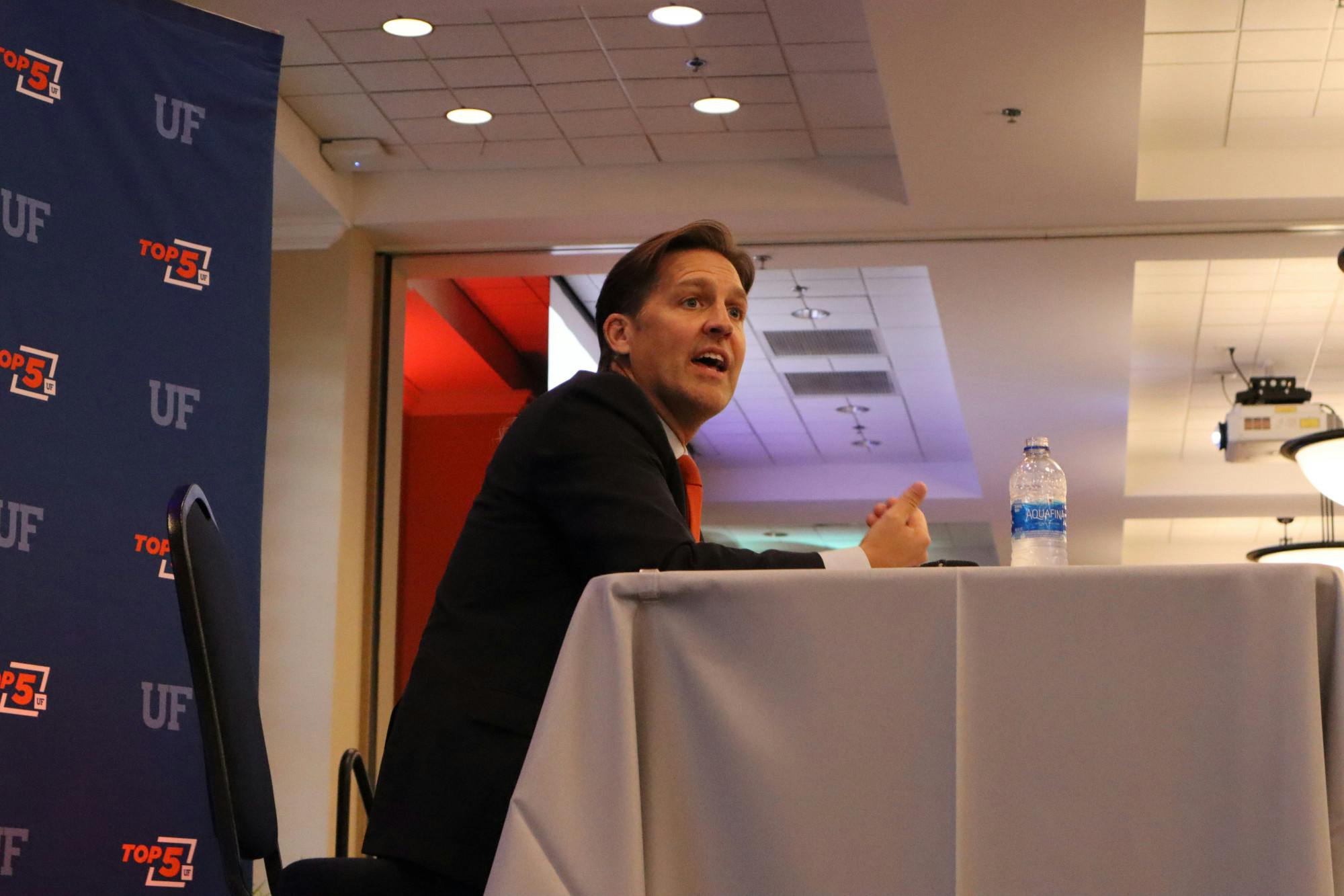 U.S. Sen. Ben Sasse, R-Nebraska, addresses students during a public forum Monday, Oct. 10, 2022. 