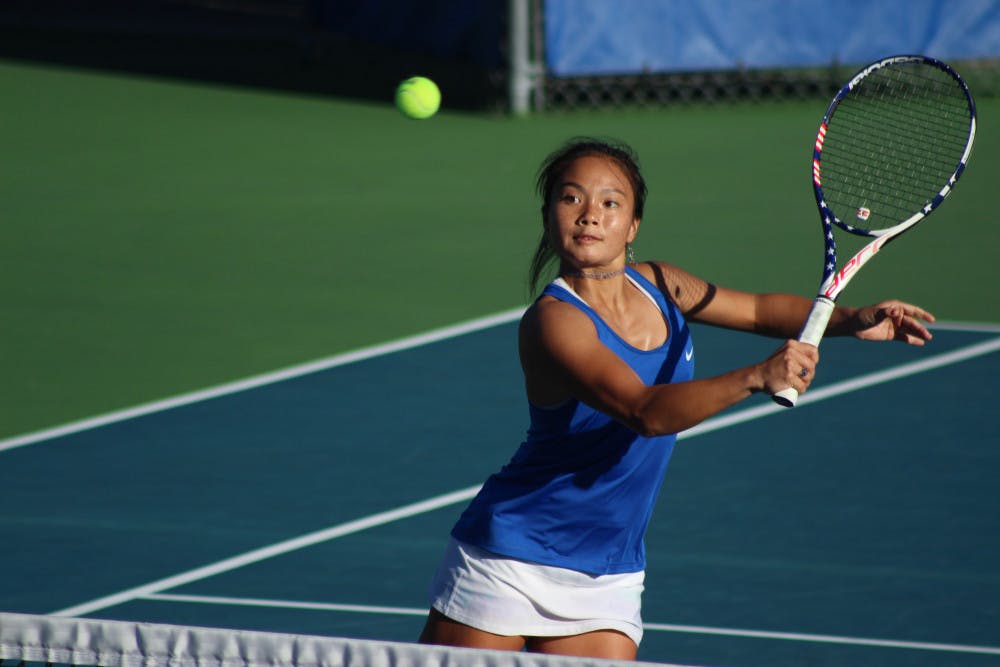 Spencer Liang returns a ball during the 2016 ITA Regional Championships in October at the Ring Tennis Complex.
