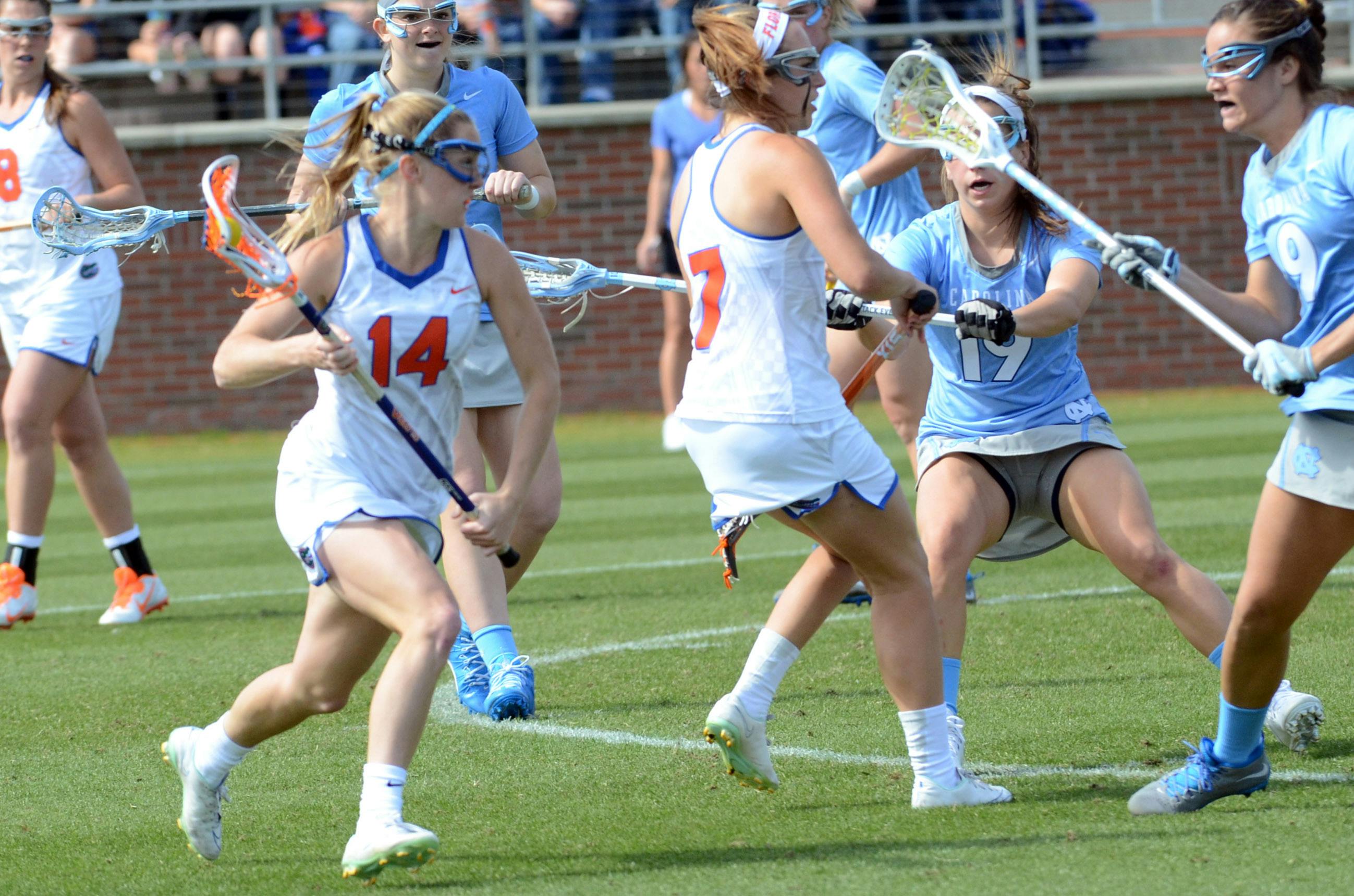 Nora Barry runs toward the net during Florida's loss to North Carolina.