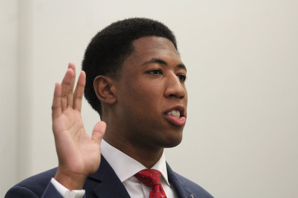 <p><span>Ian Green (Impact, Business Administration) swears in as Student Government Senate President on Tuesday.</span></p>