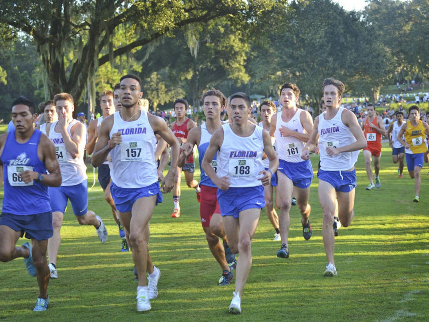 UF's Eddie Garcia (157) leads the pack during the Mountain Dew Invitational on Sept. 19, 2015, at the Mark Bostick Golf Course.
