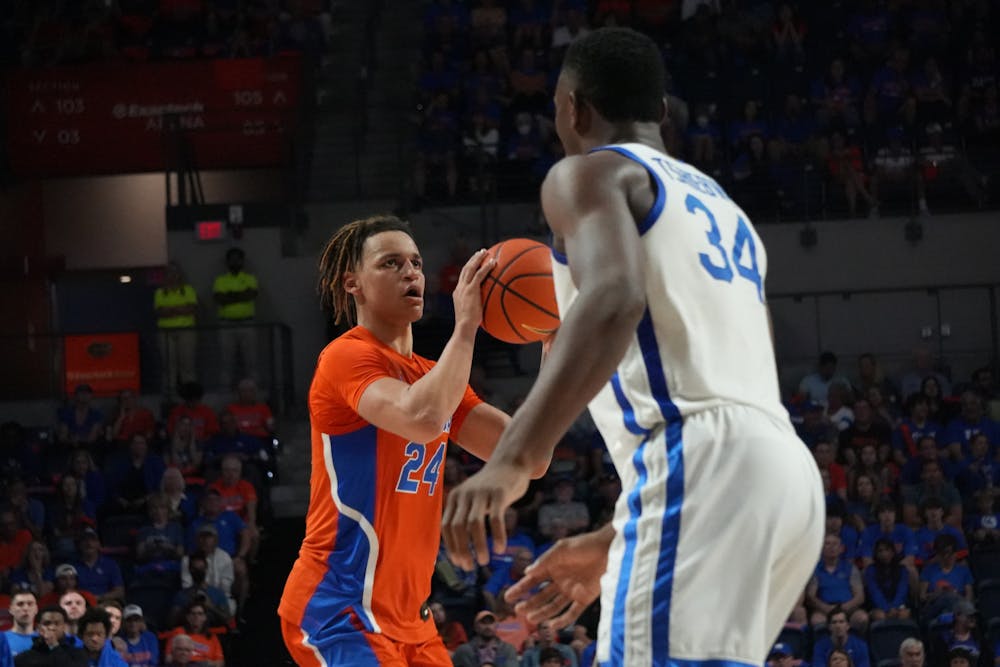 Florida guard Riley Kugel takes a jump shot in the Gators' 82-74 loss to the Kentucky Wildcats Wednesday, Feb. 22, 2023. Kugel finished the game with a career-high 24 points.