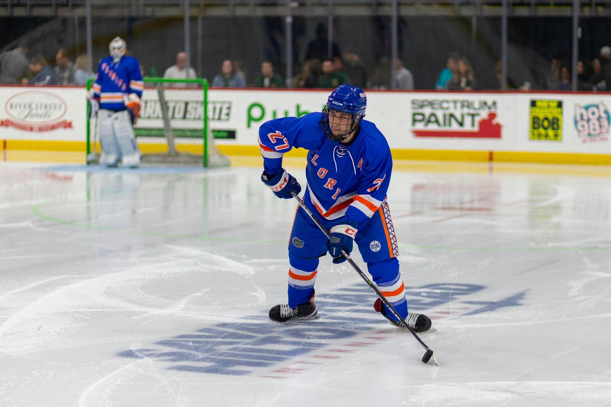 Noah Horwitz warms up during the Gators' match against the Georgia Tech Yellow Jackets on Saturday, January 18, 2025 at Enmarket Arena in Savannah, Ga. / Photo by Ryan Friedenberg