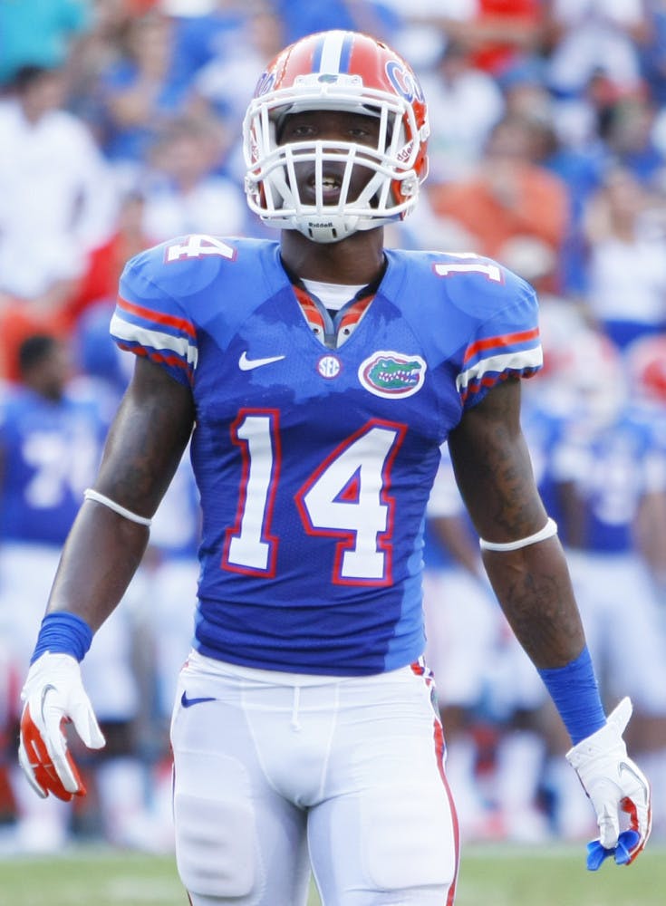 Jaylen Watkins (14) looks to the sidelines during UF's 24-17 win against Bowling Green University at Ben Hill Griffin Stadium.