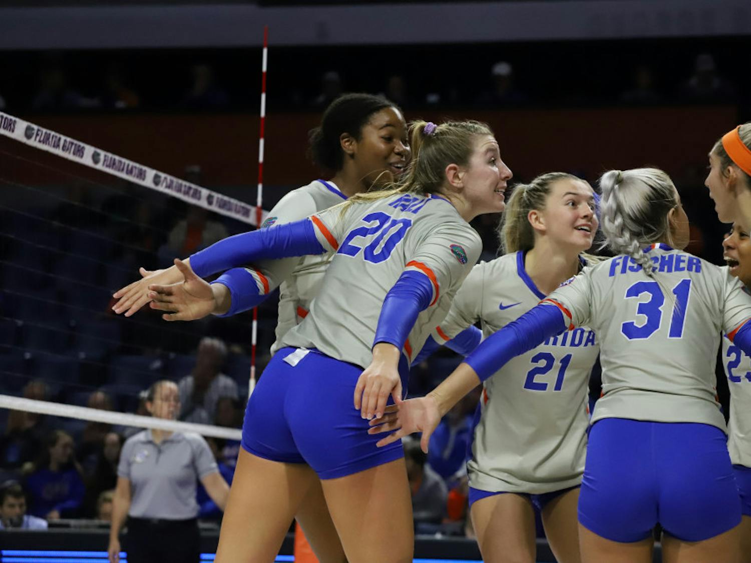The Gators congregate in a huddle formation at their game against LSU last season. Florida dropped its second match of the season Friday night when it lost to Georgia, 3-1.