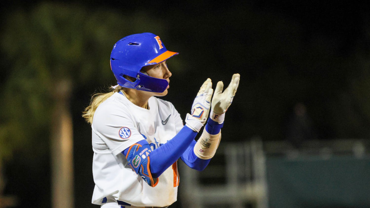 Florida shortstop Skylar Wallace claps during the Gators' 3-0 victory against the Central Florida Knights Wednesday, March 8, 2023.
