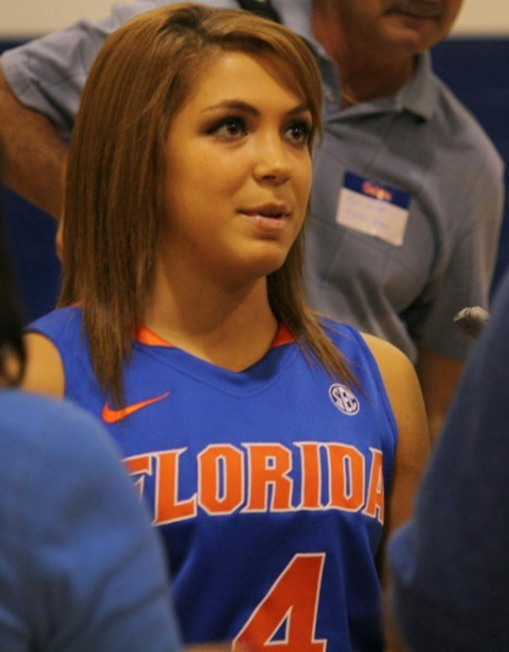<p>Florida redshirt freshman Carlie Needles talks to the media before last season. Needles, coming off an ACL tear last season, made a school record nine three-pointers against North Florida on Monday night in the Stephen C. O'Connell Center. Florida won 74-44.</p>