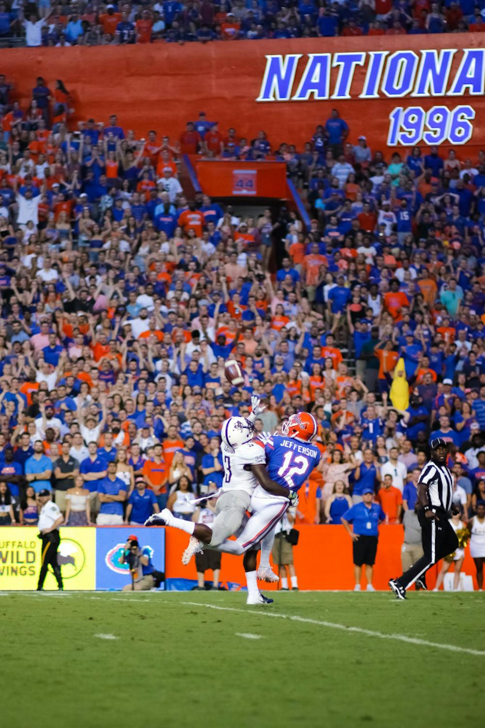 <p>Van Jefferson (12) finished with four receptions for 34 yards and two touchdowns in UF's 53-6 win over Charleston Southern on Saturday. He'll be one of the Gators' most important players if they're to defeat Kentucky this Saturday. </p>
