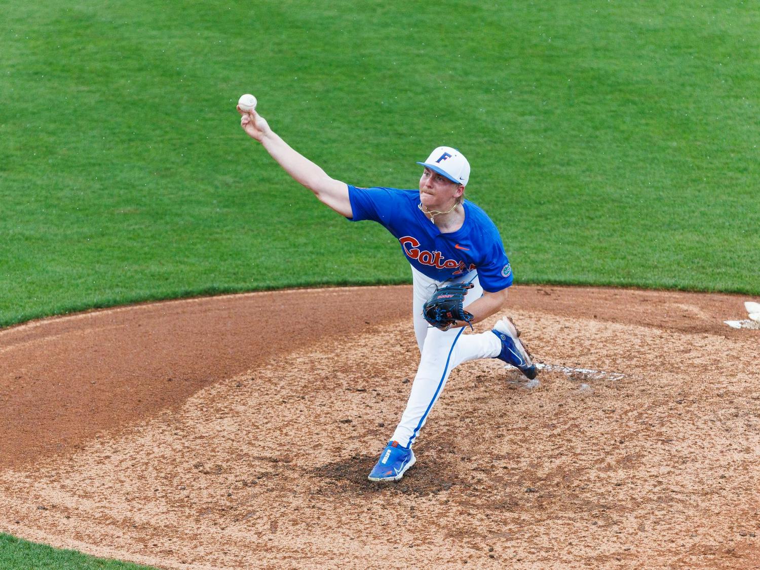 Florida Gators right handed pitcher Aidan King pitches during an NCAA Baseball game against High Point, Saturday, March 7, 2026, in Gainesville, Fla.