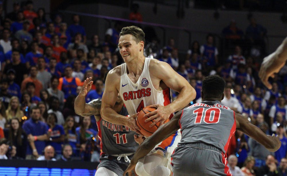 UF guard Egor Koulechov scored a game-high 34 points in Monday's 116-74 win against Gardner-Webb in the O'Connell Center.