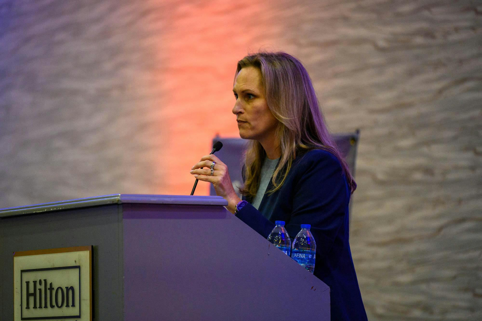 Assistant Vice President of Community Relations Karen Thomas speaks to a crowd at the UF Hilton Conference Center, Thursday, Sept. 24, 2026, in Gainesville, Fla.
