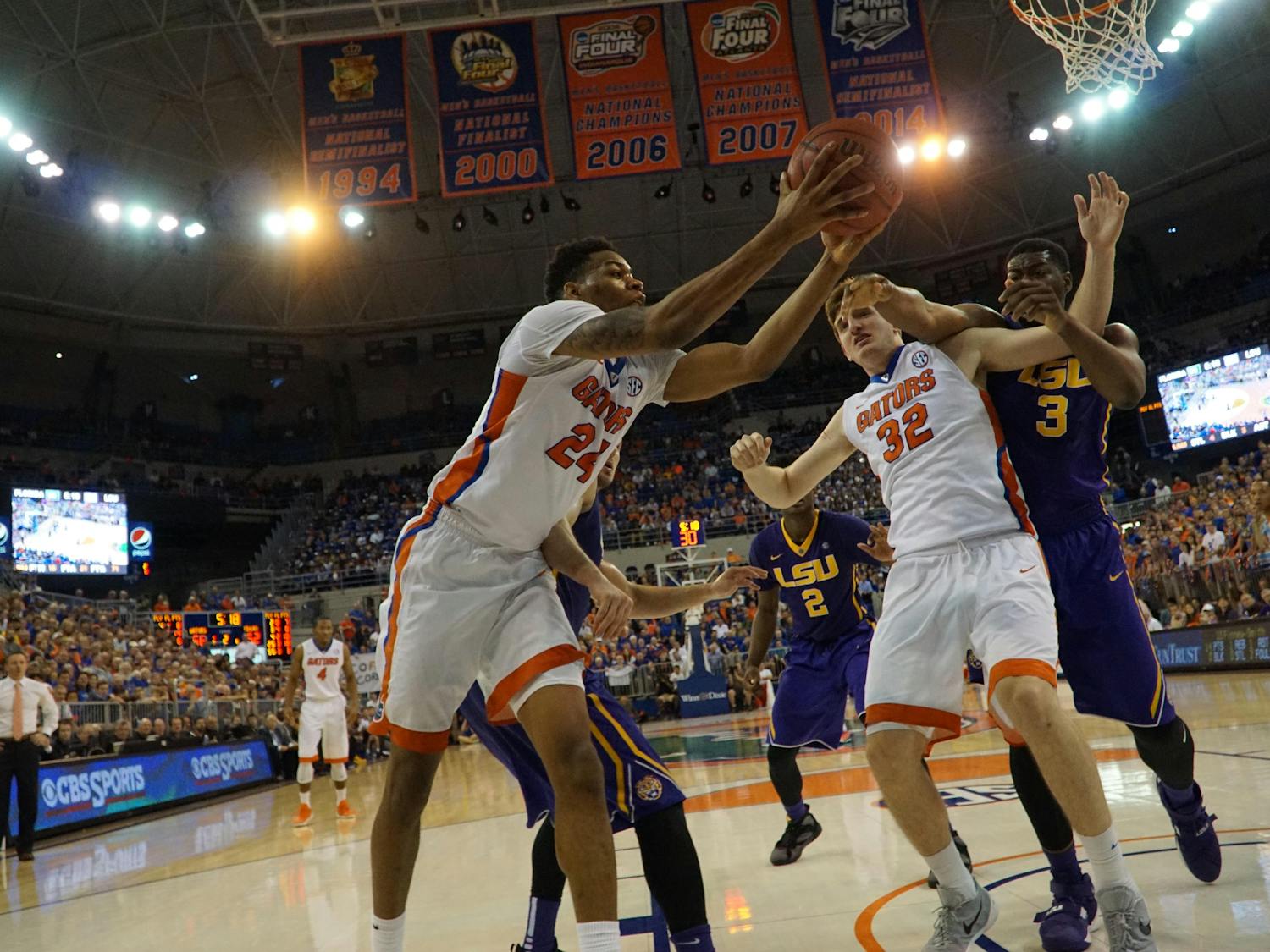 UF forward Justin Leon corrals a rebound during Florida’s 68-62 win over LSU on Jan. 9, 2016, in the O’Connell Center.