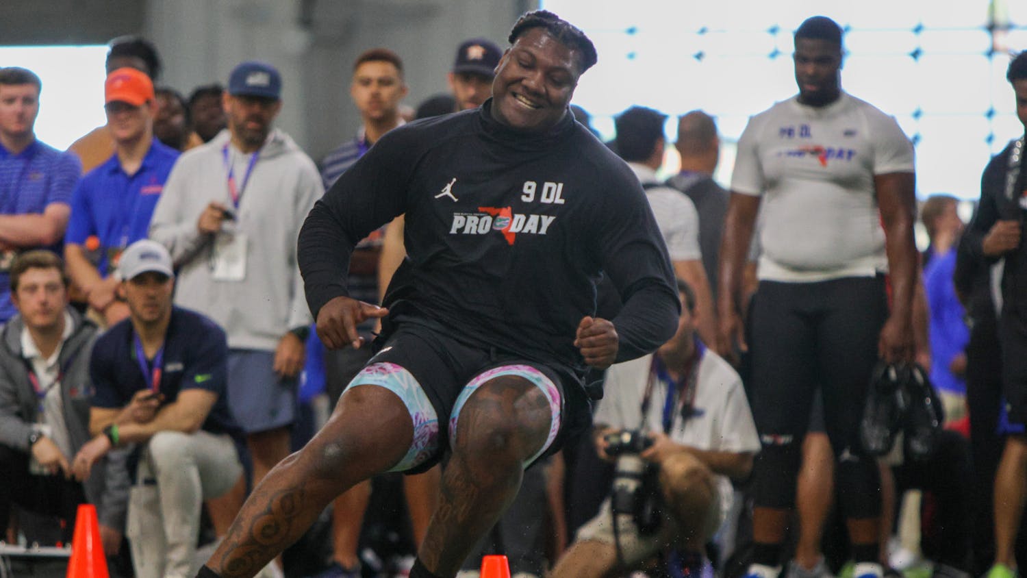 Gervon Dexter competes in a drill during the Gators Pro Day Thursday, March 30, 2023. 