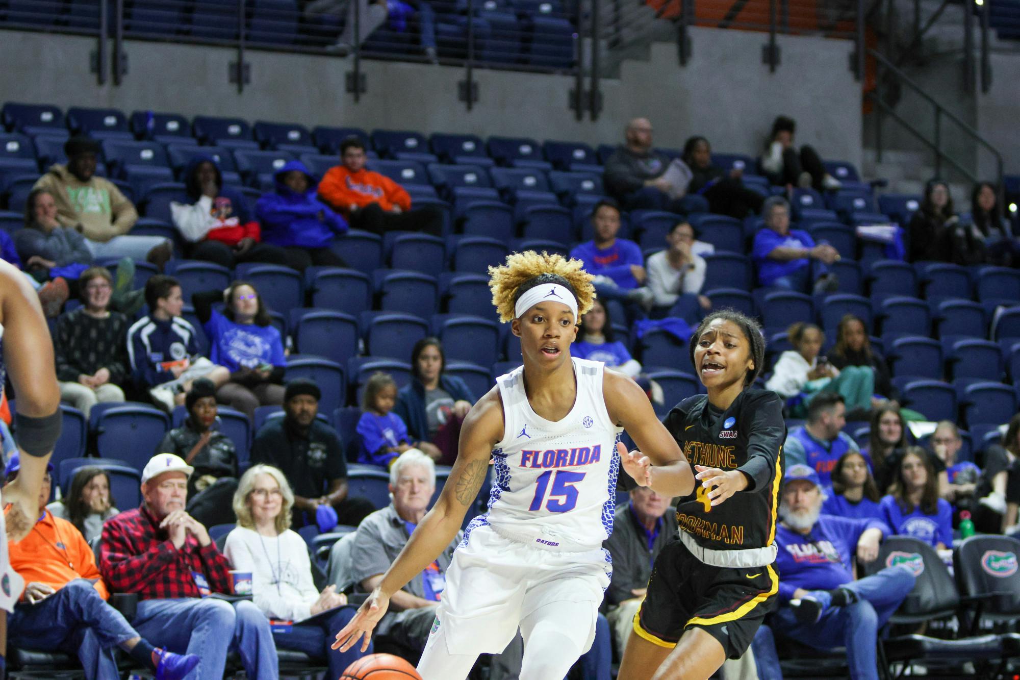 Senior guard Nina Rickards drives toward the basket during Florida's game against Bethune-Cookman Friday, Nov. 18, 2022.