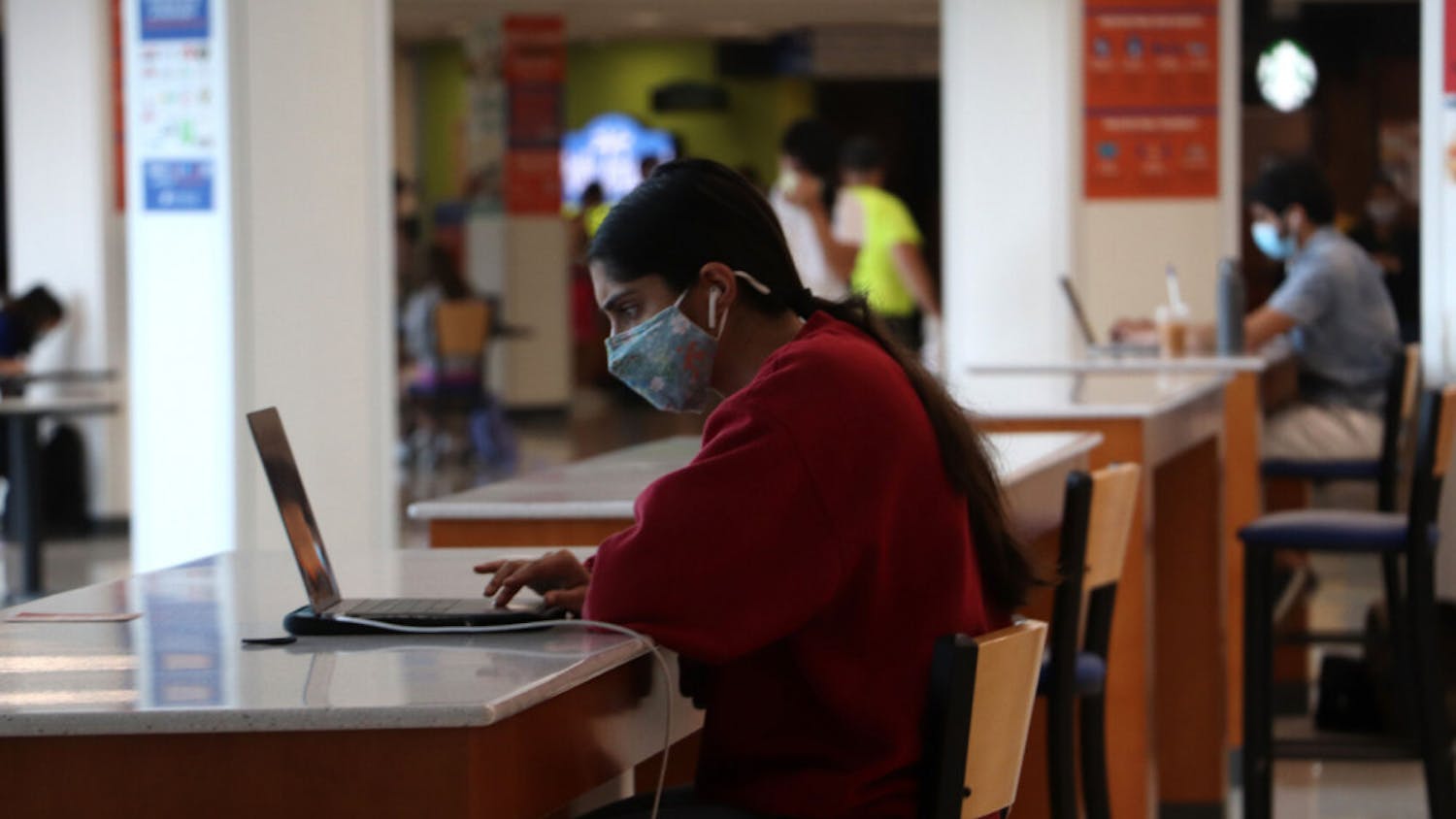 Pia Nair, 19, a UF second-year psychology student, takes a quiz in the Reitz Student Union on Thursday, Sept. 17, 2020.