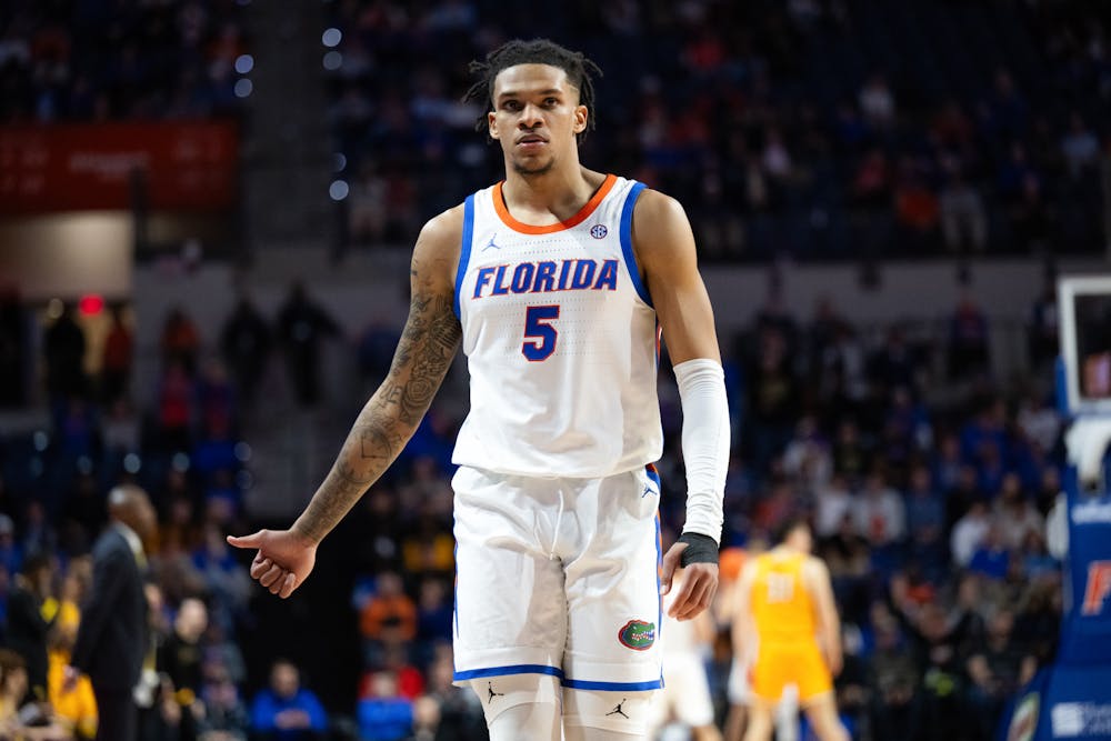 <p>UF basketball player Will Richard (5) pictured during the game against the Missouri Tigers on Tuesday, January 15, 2025.</p>