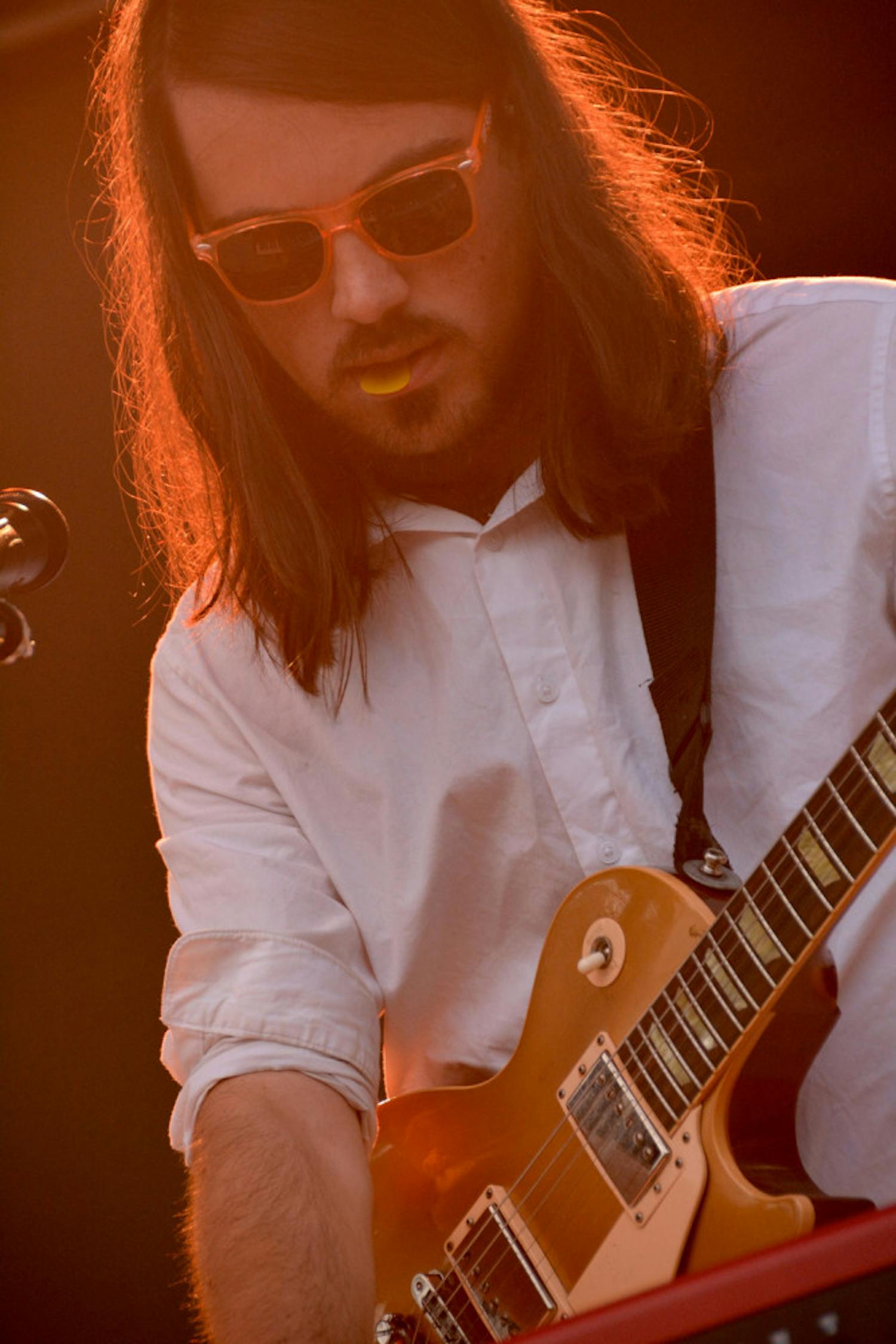 Brian Oblivion, of Cults, performs on Friday during Swampfest 2013. Cults opened, along with the band AHMIR, for Matt and Kim, whose performance was canceled due to thunderstorms.