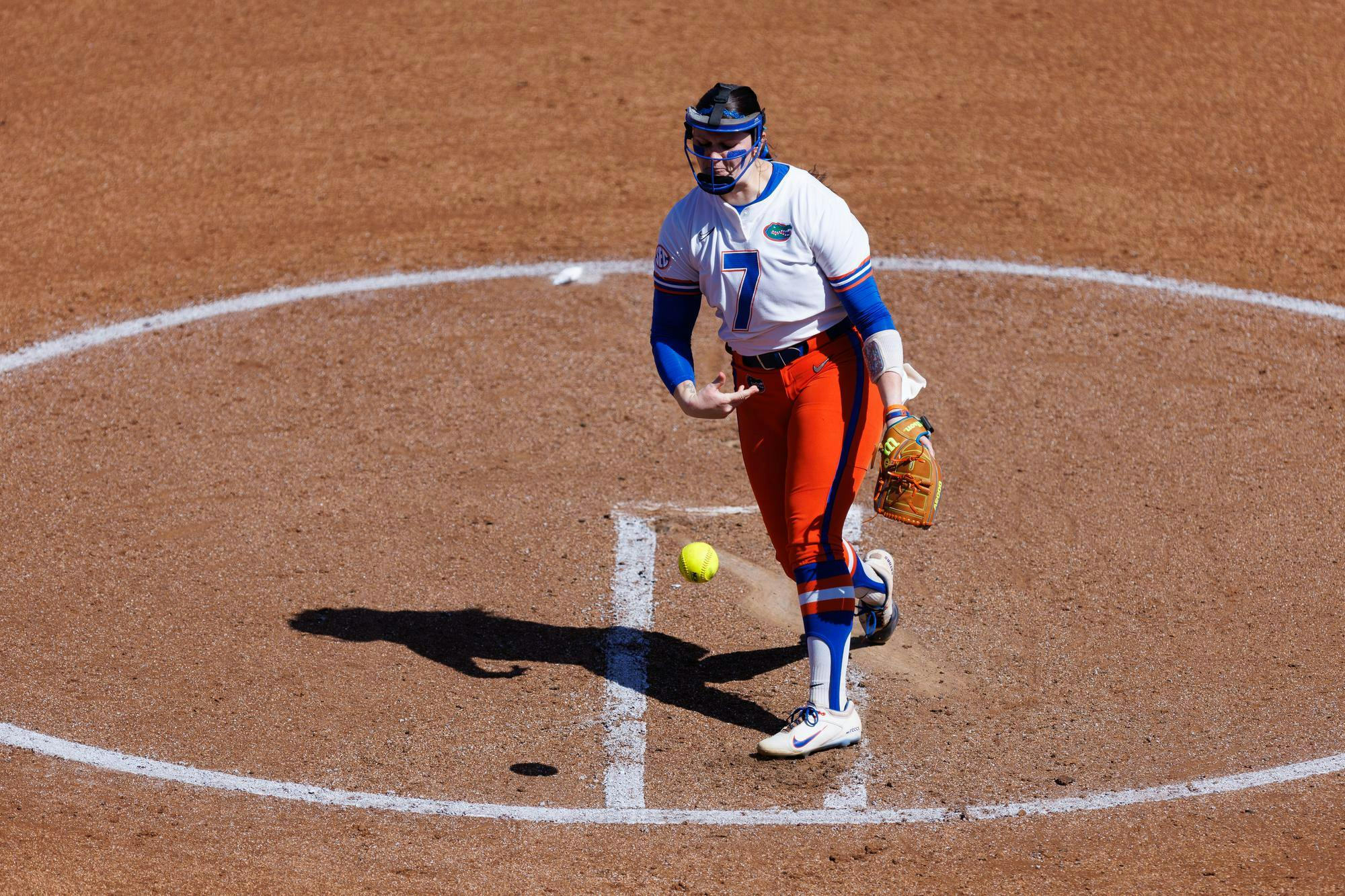 Florida Gators right handed pitcher Keagan Rothrock pitches during an NCAA softball game against MTSU, Sunday, Feb. 22, 2026, in Gainesville, Fla.