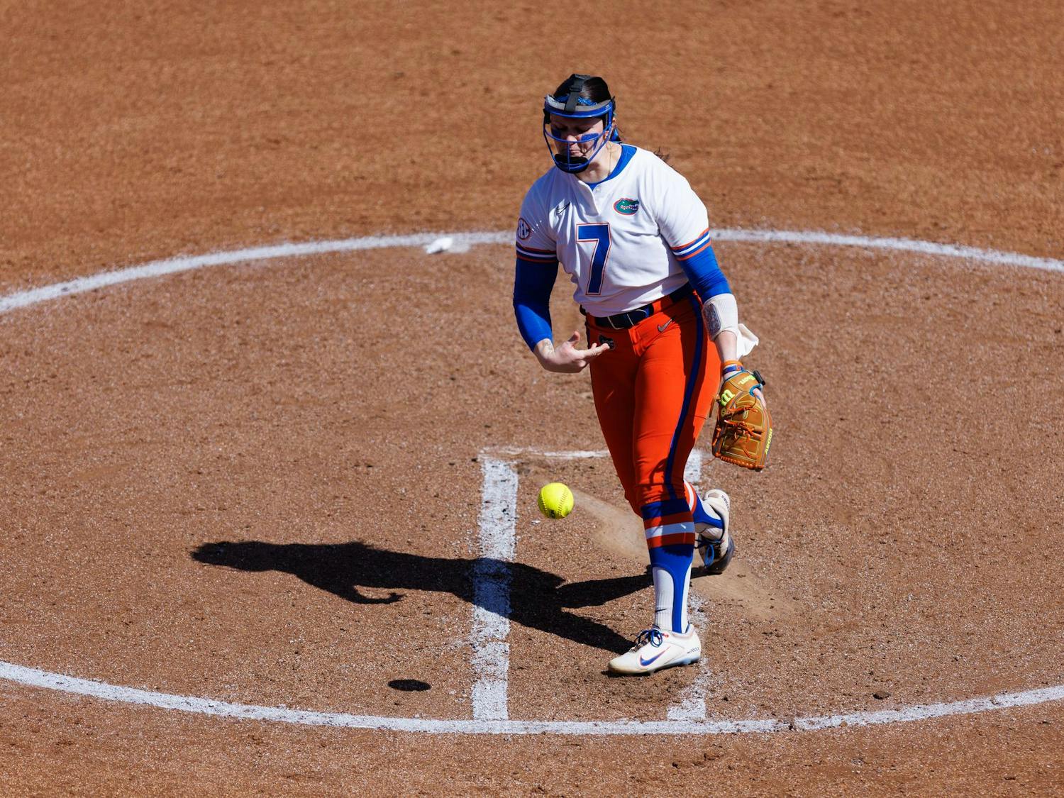 Florida Gators right handed pitcher Keagan Rothrock pitches during an NCAA softball game against MTSU, Sunday, Feb. 22, 2026, in Gainesville, Fla.